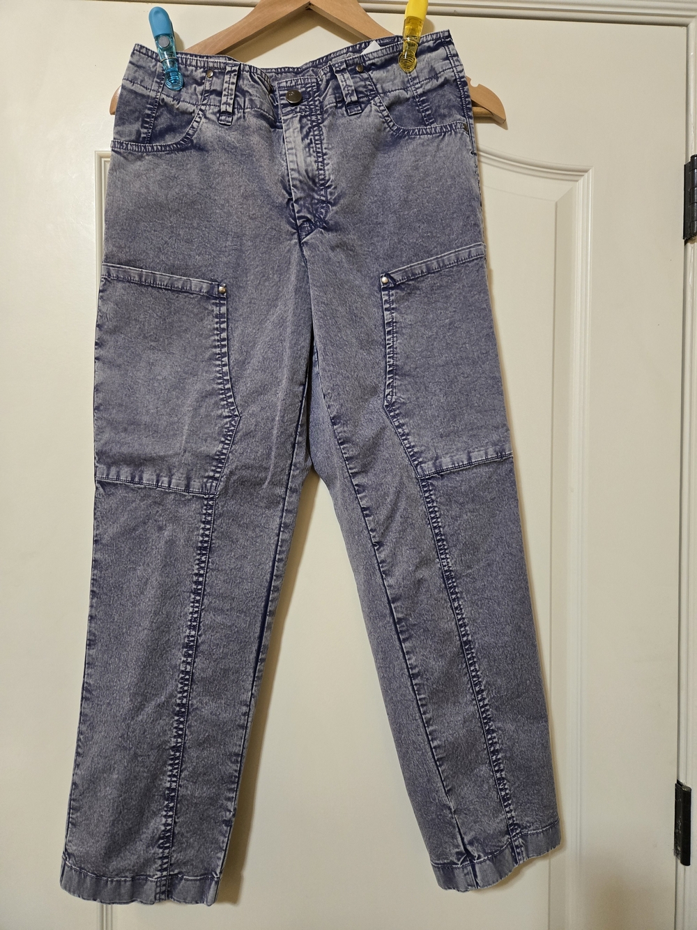 LOGO by Lori Goldstein Washed Blue-Gray Straight Leg Cargo Pants